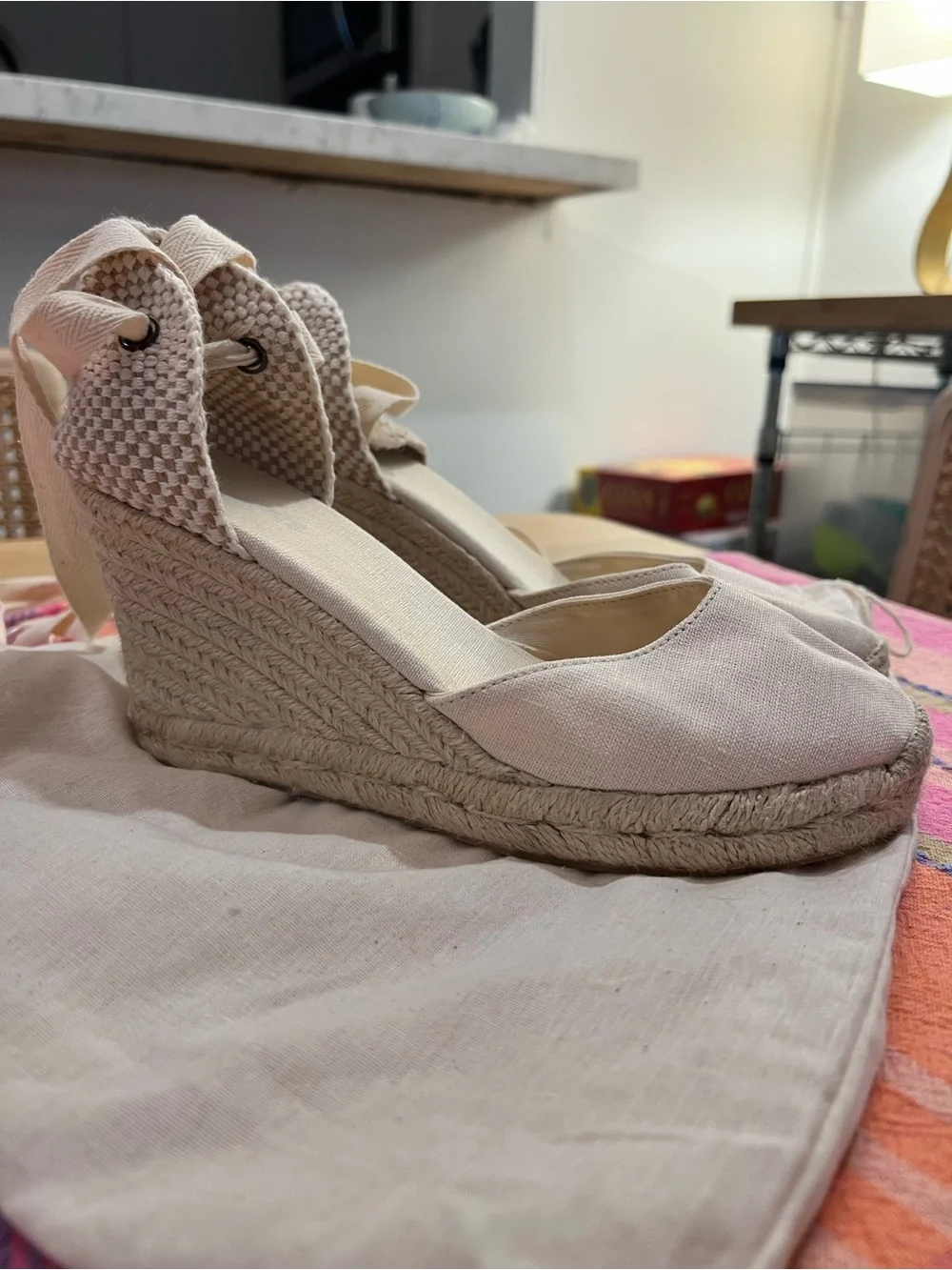 Soludos Cream Canvas Espadrille Wedge Sandals